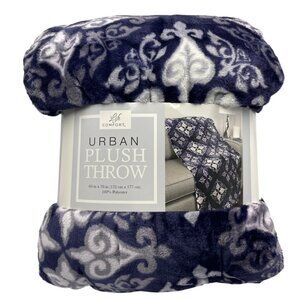 Life Comfort Urban Plush Throw 60" X 70" Soft Polyester Blanket Blue & White Ele